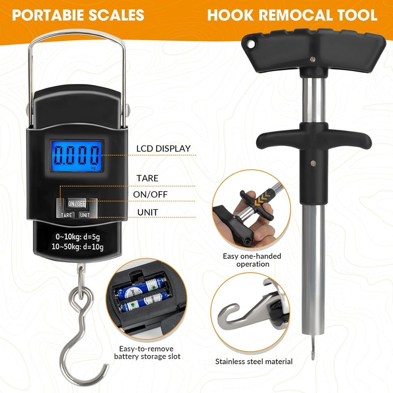 THKFISH طقم أدوات الصيد 85 قطعة، حقيبة صيد مع صناديق أدوات الصيد المضمنة، طقم أدوات الصيد يتضمن طعم الصيد، كماشة الصيد، مزيل خطاف السمك، مقبض الشفاه - Image 5